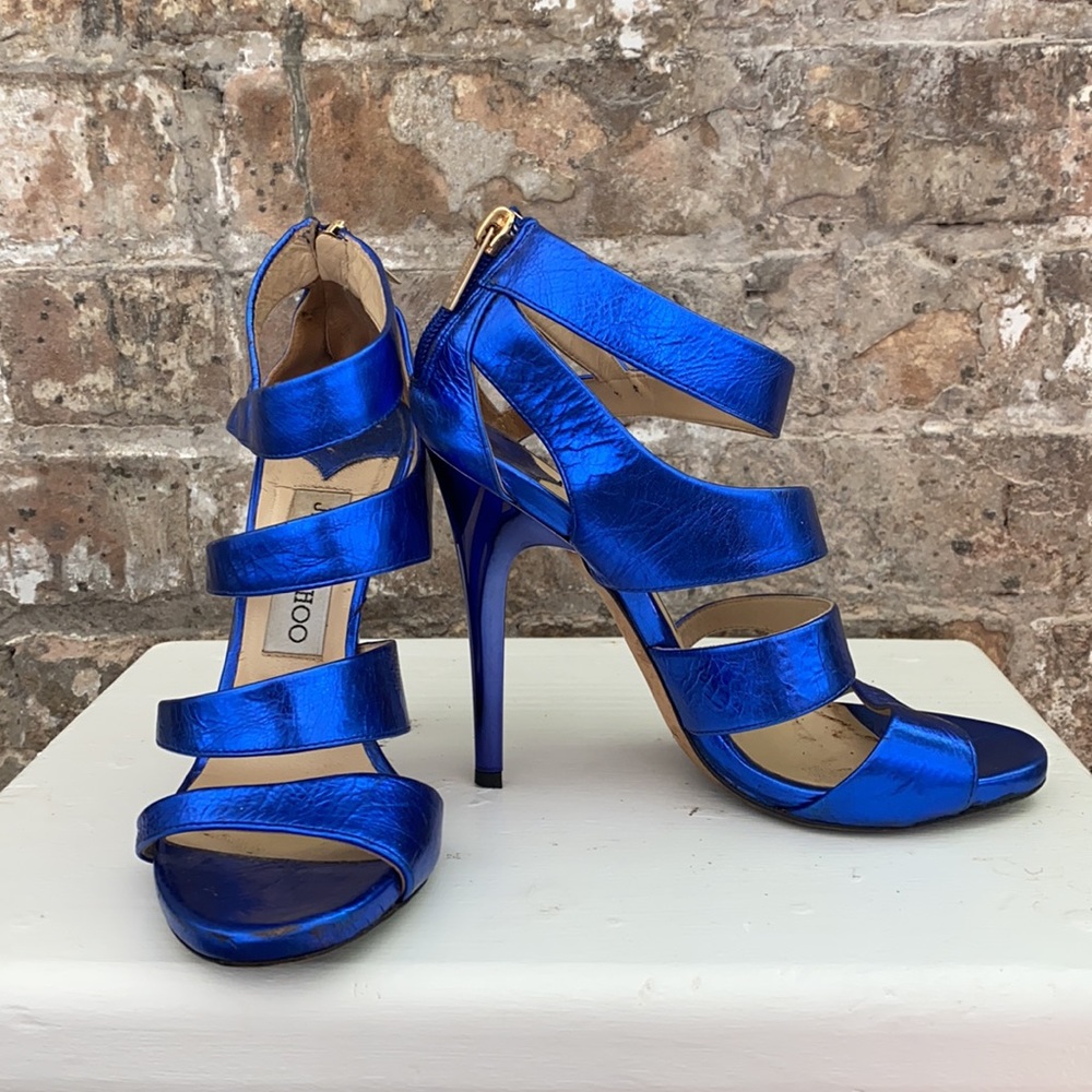 Blue Metallic Strappy Zip Jimmy Choo Sandals